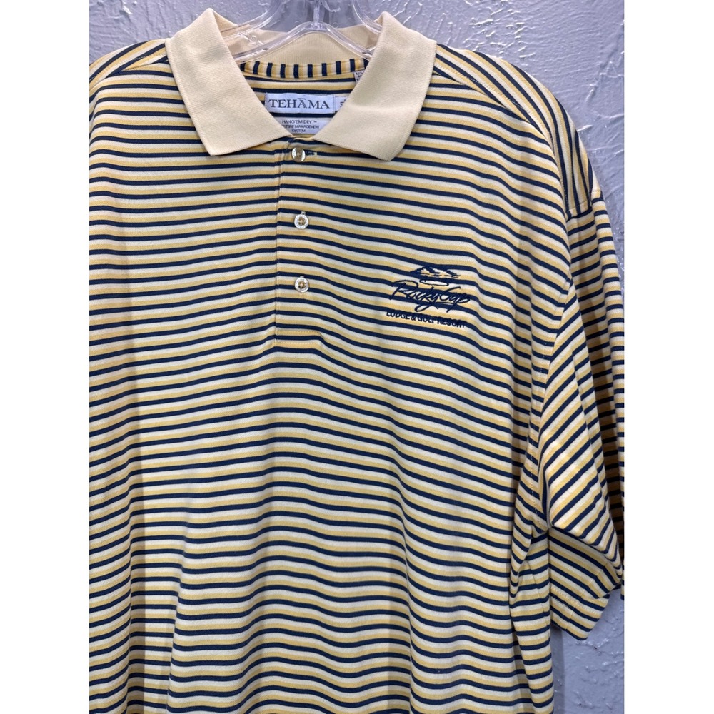 TEHAMA Men's Striped‎ Golf Polo Shirt Hang Em Dry Moisture Management XL